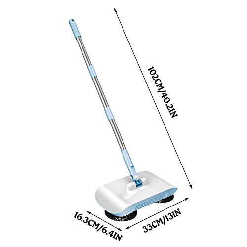 Hand Push Sweeper Household Lazy 3-in-1 Suction Sweeper Cleaning Machine Floor Stall Upgraded Soft Rough Brush Microfiber Mop 1pcs (Blue)