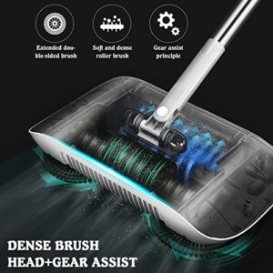 Hand Push Sweeper Household Lazy 3-in-1 Suction Sweeper Cleaning Machine Floor Stall Upgraded Soft Rough Brush Microfiber Mop 1pcs (Blue)