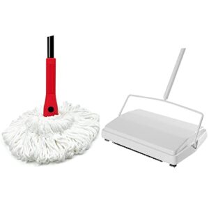 jehonn carpet floor sweeper with horsehair, self wringing mop with 2 washable heads
