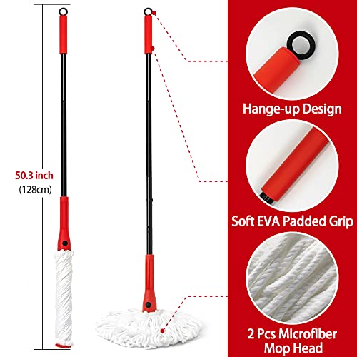 JEHONN Carpet Floor Sweeper with Horsehair, Self Wringing Mop with 2 Washable Heads