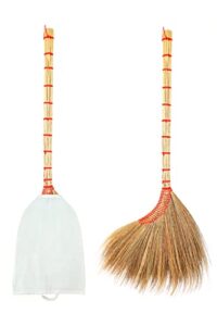 generic handmade grass thai broom extra thick bristle brush head traditional asian whisk sweeper broomcorn plus 100 percent cotton dust cover, 40 x 18 x 1.5 inch, red