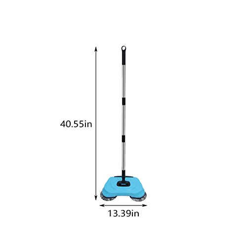 Multi-purpose Hand Push Sweeper, Dry Sweep & Wet Drag Two in One Sweeper, Home Office Sweeping Mopping Machine,Floor Sweeper with 2 Corner Edge Brushes 1Pcs (Sky Bule)