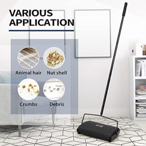 JEHONN Carpet Floor Sweeper Manual with Horsehair, Non Electric Quite Rug Roller Brush Push for Cleaning Pet Hair