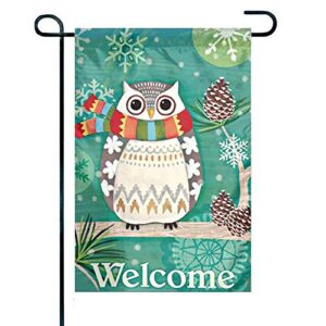 gonei cute owl in scarf fade and resistant waterproof garden flag decoration double sided flag outdoor decoration banner 12.5″ x 18″