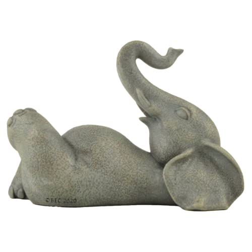 Boulevard East Concepts 4" Good Luck Elephant Lounging with Raised Trunk Statue Indoor Outdoor Garden Sculpture - Good Luck Gifts, Zen Garden Decor, Garden Decorations, Patio Lawn Yard Decor (4 Inch)