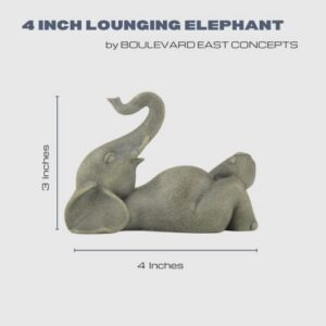 Boulevard East Concepts 4" Good Luck Elephant Lounging with Raised Trunk Statue Indoor Outdoor Garden Sculpture - Good Luck Gifts, Zen Garden Decor, Garden Decorations, Patio Lawn Yard Decor (4 Inch)