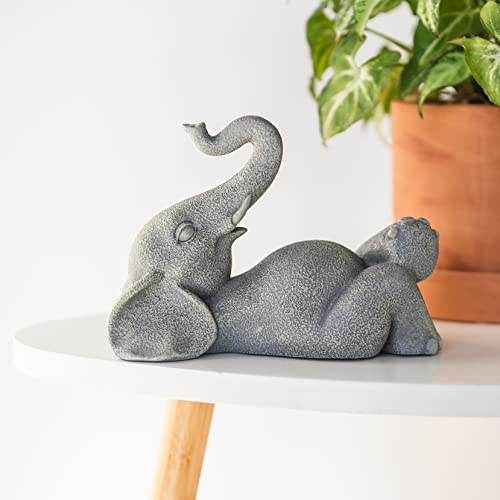 Boulevard East Concepts 4" Good Luck Elephant Lounging with Raised Trunk Statue Indoor Outdoor Garden Sculpture - Good Luck Gifts, Zen Garden Decor, Garden Decorations, Patio Lawn Yard Decor (4 Inch)