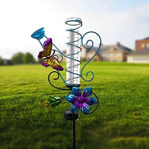 HOBYLUBY 37‘’ Butterfly Rain Gauges with Solar Lights for Outdoor Decorations, Garden, Yard, Lawn, Patio, Backyard Décor