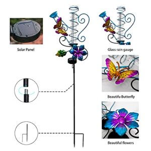 HOBYLUBY 37‘’ Butterfly Rain Gauges with Solar Lights for Outdoor Decorations, Garden, Yard, Lawn, Patio, Backyard Décor