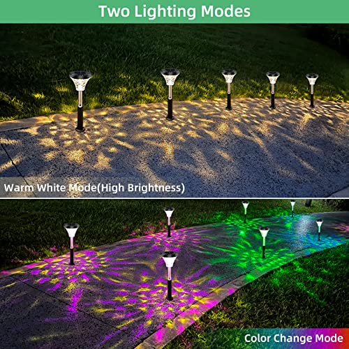 EOYIZW Solar Pathway Lights, 6 Pack Super Bright Color Changing/Warm White Solar Lights Outdoor Waterproof Solar Garden Lights, IP65 Waterproof Outdoor Lights Solar Landscape Lights for Yard, Lawn