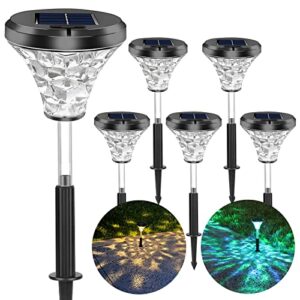 EOYIZW Solar Pathway Lights, 6 Pack Super Bright Color Changing/Warm White Solar Lights Outdoor Waterproof Solar Garden Lights, IP65 Waterproof Outdoor Lights Solar Landscape Lights for Yard, Lawn