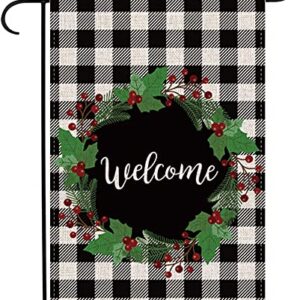 AUOIKK Winter Berry Wreath Welcome Garden Flag Vertical Double Sided, Christmas Outdoor Flag Farmhouse Holiday Home Christmas Yard Sign Outdoor Decoration 12.5 x 18 Inch