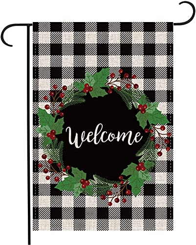 AUOIKK Winter Berry Wreath Welcome Garden Flag Vertical Double Sided, Christmas Outdoor Flag Farmhouse Holiday Home Christmas Yard Sign Outdoor Decoration 12.5 x 18 Inch