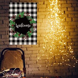 AUOIKK Winter Berry Wreath Welcome Garden Flag Vertical Double Sided, Christmas Outdoor Flag Farmhouse Holiday Home Christmas Yard Sign Outdoor Decoration 12.5 x 18 Inch