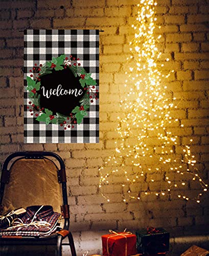 AUOIKK Winter Berry Wreath Welcome Garden Flag Vertical Double Sided, Christmas Outdoor Flag Farmhouse Holiday Home Christmas Yard Sign Outdoor Decoration 12.5 x 18 Inch