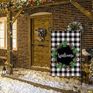 AUOIKK Winter Berry Wreath Welcome Garden Flag Vertical Double Sided, Christmas Outdoor Flag Farmhouse Holiday Home Christmas Yard Sign Outdoor Decoration 12.5 x 18 Inch