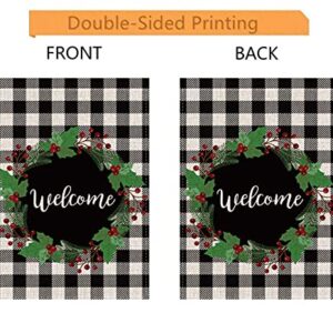 AUOIKK Winter Berry Wreath Welcome Garden Flag Vertical Double Sided, Christmas Outdoor Flag Farmhouse Holiday Home Christmas Yard Sign Outdoor Decoration 12.5 x 18 Inch