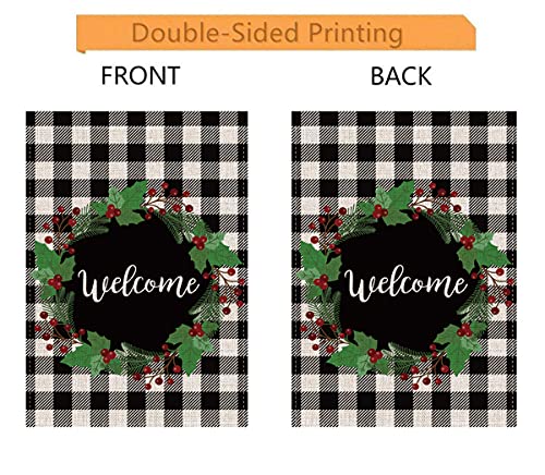 AUOIKK Winter Berry Wreath Welcome Garden Flag Vertical Double Sided, Christmas Outdoor Flag Farmhouse Holiday Home Christmas Yard Sign Outdoor Decoration 12.5 x 18 Inch