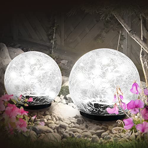 MIQIA Solar Lights Outdoor, 2 Pack 40 LED Cracked Glass Solar Garden Lights, Waterproof Solar Ground Lights for Yard, Patio, Walkway, Lawn, Pathway, Solar Outdoor Decorative Lights (4.7 Inch, White)