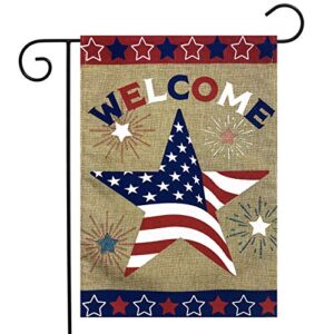 american star burlap garden flag patriotic welcome 12.5″ x 18″ briarwood lane