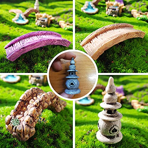 CLYTTE Miniature Fairy Garden Accessories, Mini Garden Bridge Figurine, Fairy House Kit for Home Kids Adult, Tiny Mushroom Pond Lawn Terrarium Kit for DIY Craft Garden Decoration