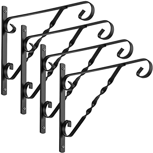 Amagabeli 4 Pack Hanging Plants Bracket 12" Outdoor Hanger Planter Hooks Flower Baskets Pot Bird Feeder Wind Chimes Lanterns Hanger Patio Garden for Wall Fence Screw Mount Arm Metal Black BG154