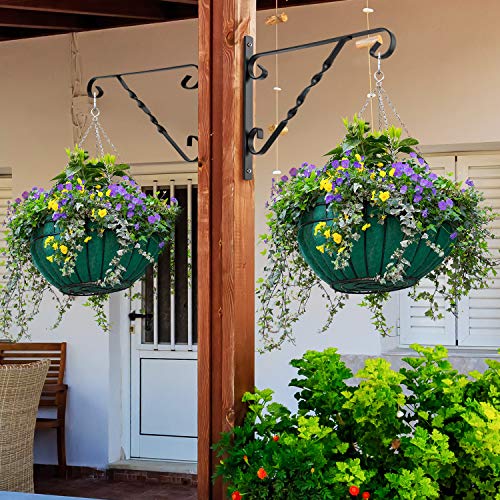 Amagabeli 4 Pack Hanging Plants Bracket 12" Outdoor Hanger Planter Hooks Flower Baskets Pot Bird Feeder Wind Chimes Lanterns Hanger Patio Garden for Wall Fence Screw Mount Arm Metal Black BG154