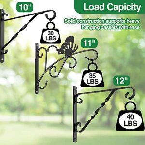 Amagabeli 4 Pack Hanging Plants Bracket 12" Outdoor Hanger Planter Hooks Flower Baskets Pot Bird Feeder Wind Chimes Lanterns Hanger Patio Garden for Wall Fence Screw Mount Arm Metal Black BG154