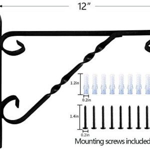 Amagabeli 4 Pack Hanging Plants Bracket 12" Outdoor Hanger Planter Hooks Flower Baskets Pot Bird Feeder Wind Chimes Lanterns Hanger Patio Garden for Wall Fence Screw Mount Arm Metal Black BG154