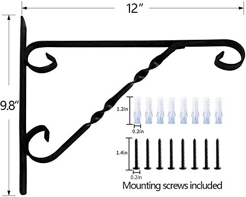 Amagabeli 4 Pack Hanging Plants Bracket 12" Outdoor Hanger Planter Hooks Flower Baskets Pot Bird Feeder Wind Chimes Lanterns Hanger Patio Garden for Wall Fence Screw Mount Arm Metal Black BG154