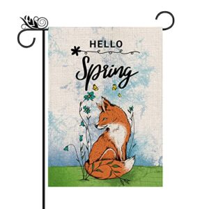 spring garden flag fox hello spring watercolor vertical double sided seasonal yard outdoor decor 12.5×18 inch