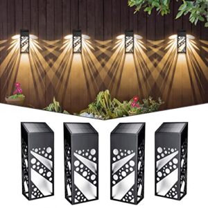 aulanto solar fence lights, 4 pack waterproof solar wall lights with rgb & warm white mode, backyard decorative garden lights with auto on/off, perfect for fence, backyard, garden, front door, patio.