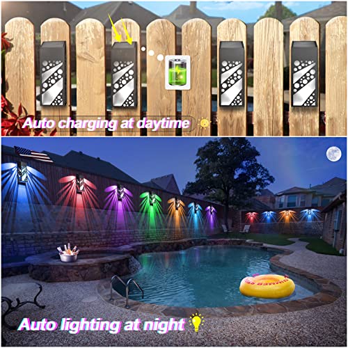 Aulanto Solar Fence Lights, 4 Pack Waterproof Solar Wall Lights with RGB & Warm White Mode, Backyard Decorative Garden Lights with Auto On/Off, Perfect for Fence, Backyard, Garden, Front Door, Patio.