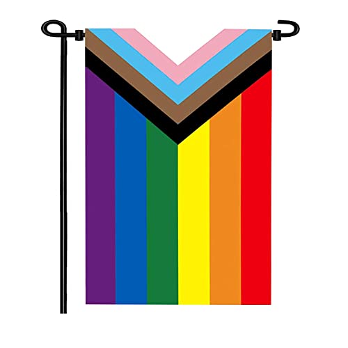 TOPFLAGS Progress Gay Pride LGBTQ Yard Garden Flag 12x18 Inch, Double Sided Rainbow LGBTQ Bisexual Flags for Decoration