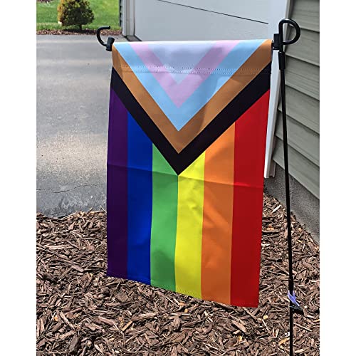 TOPFLAGS Progress Gay Pride LGBTQ Yard Garden Flag 12x18 Inch, Double Sided Rainbow LGBTQ Bisexual Flags for Decoration