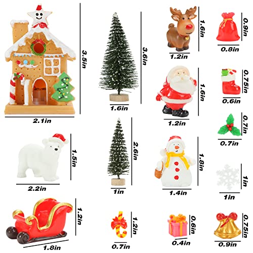 LOVESTOWN Christmas Miniature Figurines for Crafts, 25 PCS Fairy Garden Christmas Accessories with Mini Bottle Brush Trees Gingerbread House Xmas Resin Decorations for Christmas Party