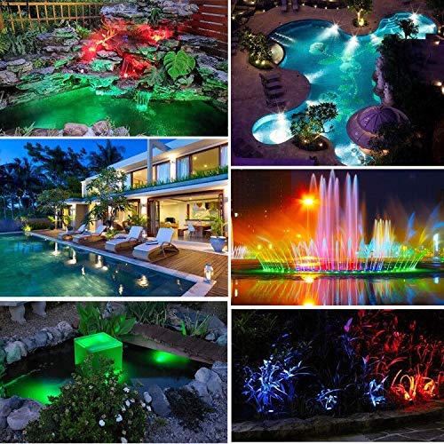 Colored Pond Lights, LED Underwater Outdoor Spot Light RGB Color Changing IP68 Waterproof Spotlight Submersible Landscape Lighting Dimmable Uplights for Garden Yard Lawn Fountain Tree Flag (4 lights)