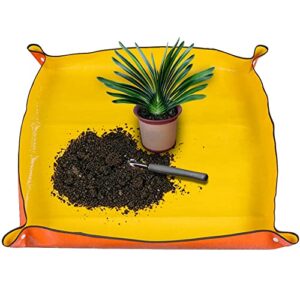 sisbroo waterproof plant repotting mat indoor gardening mat, foldable indoor plants succulent potting mat indoor plant mat portable garden mat-26.8″ x 26.8″(orange)