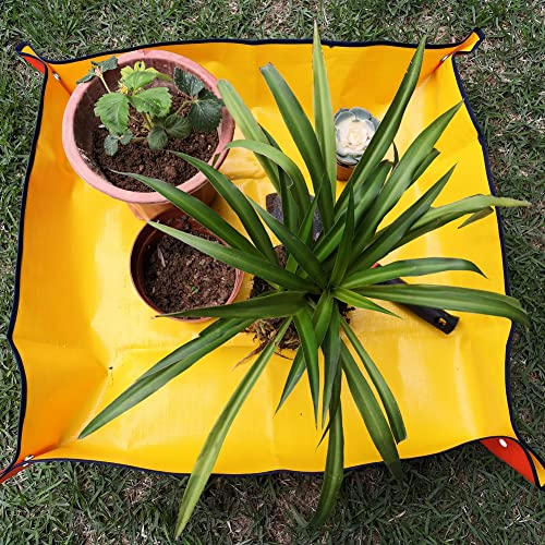 SisBroo Waterproof Plant Repotting Mat Indoor Gardening Mat, Foldable Indoor Plants Succulent Potting Mat Indoor Plant Mat Portable Garden Mat-26.8" x 26.8"(Orange)