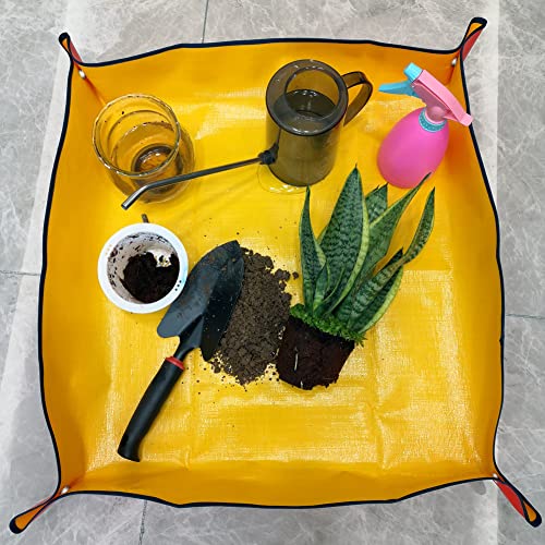 SisBroo Waterproof Plant Repotting Mat Indoor Gardening Mat, Foldable Indoor Plants Succulent Potting Mat Indoor Plant Mat Portable Garden Mat-26.8" x 26.8"(Orange)