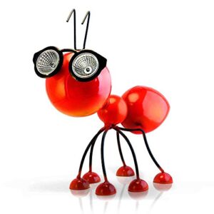 smarty gadgets – metal garden art decoration, steel red ant figurine with solar powered led lights for yard, patio, lawn and garden decor and ornament, outdoor and indoor statue, 11″ x 10″