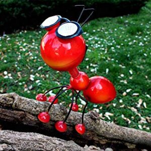 Smarty Gadgets - Metal Garden Art Decoration, Steel Red Ant Figurine with Solar Powered LED Lights for Yard, Patio, Lawn and Garden Decor and Ornament, Outdoor and Indoor Statue, 11" X 10"