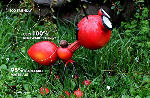 Smarty Gadgets - Metal Garden Art Decoration, Steel Red Ant Figurine with Solar Powered LED Lights for Yard, Patio, Lawn and Garden Decor and Ornament, Outdoor and Indoor Statue, 11" X 10"