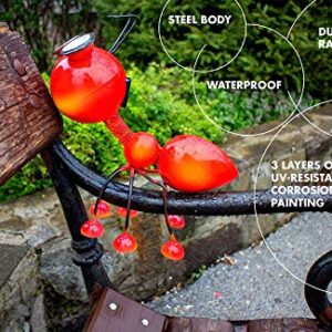 Smarty Gadgets - Metal Garden Art Decoration, Steel Red Ant Figurine with Solar Powered LED Lights for Yard, Patio, Lawn and Garden Decor and Ornament, Outdoor and Indoor Statue, 11" X 10"