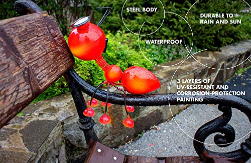 Smarty Gadgets - Metal Garden Art Decoration, Steel Red Ant Figurine with Solar Powered LED Lights for Yard, Patio, Lawn and Garden Decor and Ornament, Outdoor and Indoor Statue, 11" X 10"