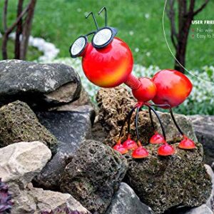 Smarty Gadgets - Metal Garden Art Decoration, Steel Red Ant Figurine with Solar Powered LED Lights for Yard, Patio, Lawn and Garden Decor and Ornament, Outdoor and Indoor Statue, 11" X 10"