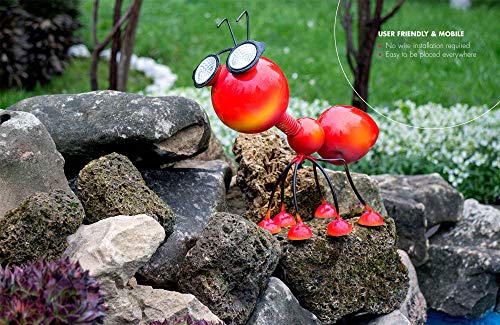 Smarty Gadgets - Metal Garden Art Decoration, Steel Red Ant Figurine with Solar Powered LED Lights for Yard, Patio, Lawn and Garden Decor and Ornament, Outdoor and Indoor Statue, 11" X 10"