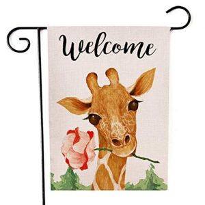 welcome spring cute giraffe garden flag double sided decorative small summer yard decor flags 12 x 18 inch