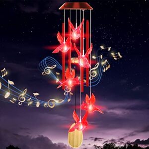cardinal bird solar wind chimes outdoor, red bird garden decor , waterproof wind chimes with automatic color changing led lights for patio, porch, garden, or backyard great gifts for mom or dad