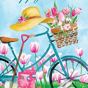 Texupday Happy Easter Bicycle with Cute Bunny Tulips Decoration Spring House Flag Outdoor Yard Flag 28" x 40"